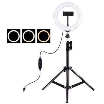 PULUZ s 20 cm Ring -LED-ljus + 1,1 m stativfäste USB 3-lägen Dimbar Dubbelfärgstemperatur LED-böjd ljusring Vlogging Ring Videolampor med telefonklämma