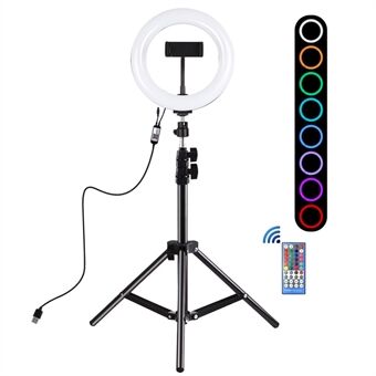 PULUZ s 20 cm USB RGB-ljus + 1,1 m stativfäste Dimbar LED Dubbelfärgstemperatur LED Böjd ljusring Vlogging Ring Videolampor med telefonklämma