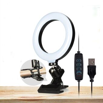 Livesändning Videofotografering 6 tum 3 färglägen LED Selfie Ring Light + Clamp Mount