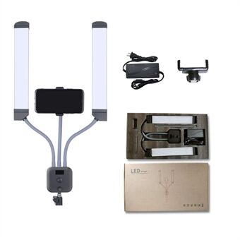 KN176 Double Arm 3000K-6000K LED-ljus Bärbar kamera Selfie Lighting Kit för sändning, filmning, fotografering - EU-kontakt