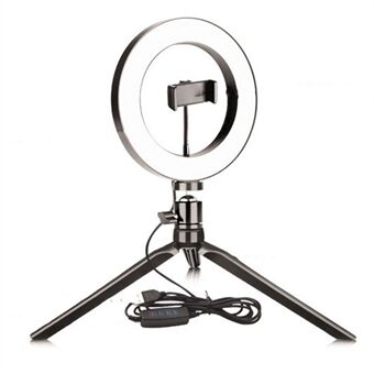 XWJ-532F1 Desktop 3000K-6500K 26cm LED Selfie Ring Light Stativ Stand Telefon Clip Mount Vlogging Video Light Live Broadcast Kit