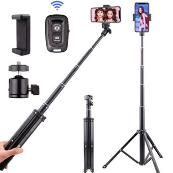 T9 1,6 m teleskopisk Selfie Stick Telefonhållare Stativ Videofotografering Live Streaming Stand med telefonklämma + Bluetooth-fjärrkontroll + förvaringsväska