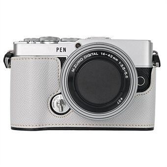 För Olympus PEN E-P7 Kameraväska Texturerad Läderbottenväska Lätt att Byta Batteri