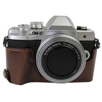 För Olympus OM-D E-M10 Mark III Kamerafodral PU-Läder Halvt Skydd med Batteriöppning i Botten